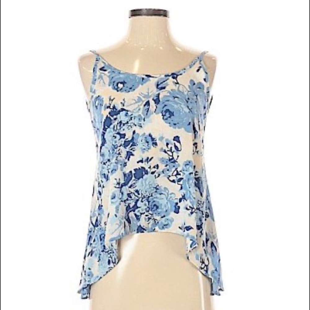 Soprano Blue and White Floral Blouse Tank Top